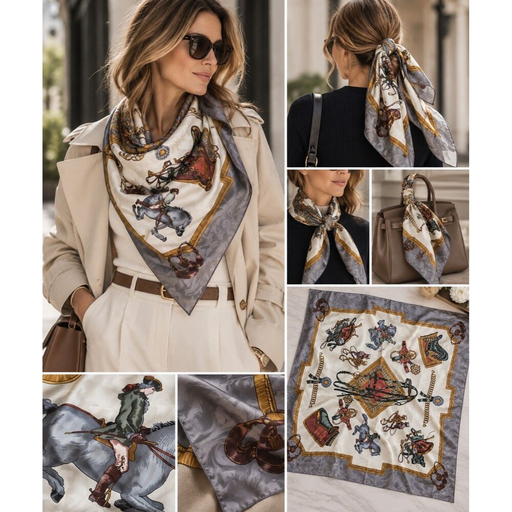 Venezia Made in Italy Equestrian Scarf Horse Saddle Bridle Gold Vintage 32×32
